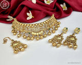 Elegant Gold Plated Temple Choker Set With Earrings JH5258