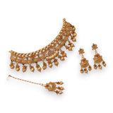 Elegant Gold Plated Temple Choker Set With Earrings JH5258