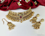 Elegant Gold Plated Temple Choker Set With Earrings JH5260