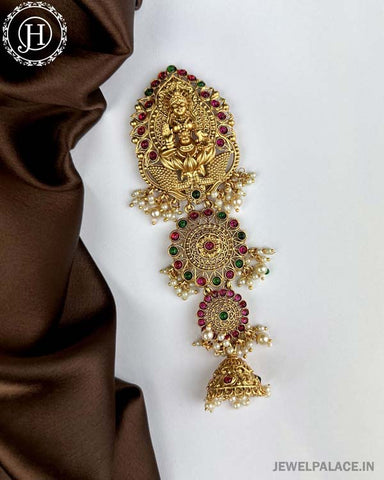 Exclusive Gold Plated Kemps Stone Pearls Traditional Jadai Billai JH5275