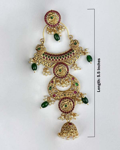 Exclusive Gold Plated Kemps Stone Pearls Traditional Jadai Billai JH5281