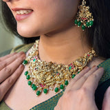 Exclusive Gold Plated Pearls Kemps Stone 3D Temple Necklace Set JH5297