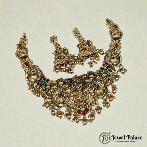 Exclusive Gold Plated Pearls Kemps Stone 3D Temple Necklace Set JH5297
