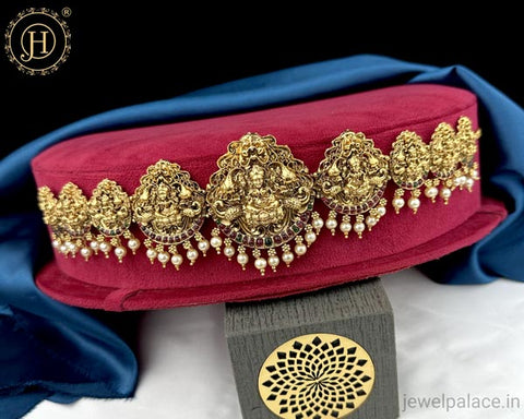 Beautiful Gold Plated Kemps Stone Temple Hip Chain Vadanam JH5301