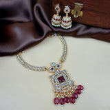 Beautiful Gold Plated With Kemp Stone Designer Necklace Set JH5388