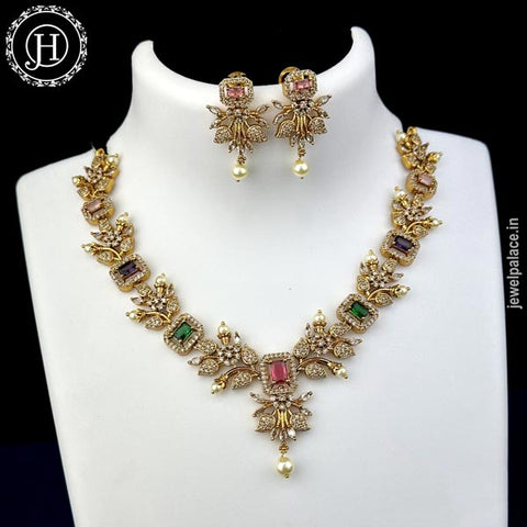 Beautiful Gold Plated AD Stone Floral Design Necklace JH5425
