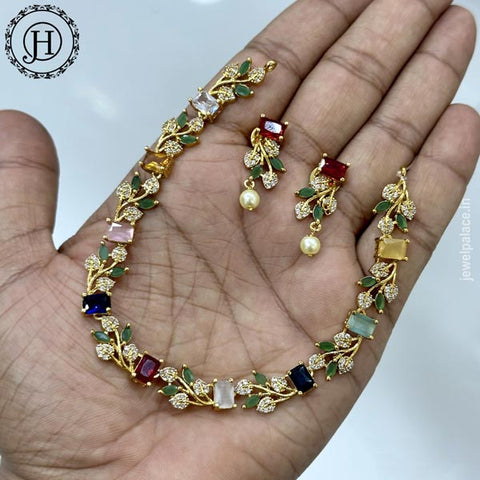 Exclusive Gold Plated Multicolor AD Stone Premium Quality Necklace JH5426