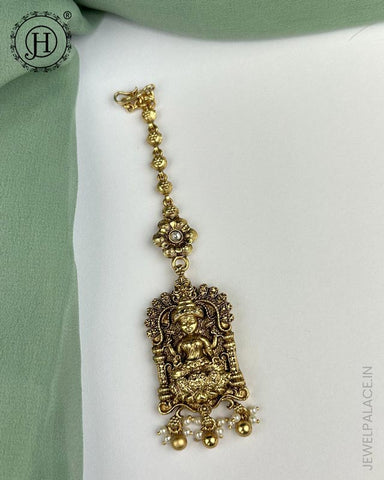 Beautiful Matte Finish Kemp Stones Pearls Temple Tikka JH5537