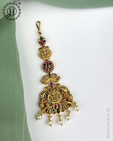 Beautiful Matte Finish Kemp Stones Pearls Temple Tikka JH5539