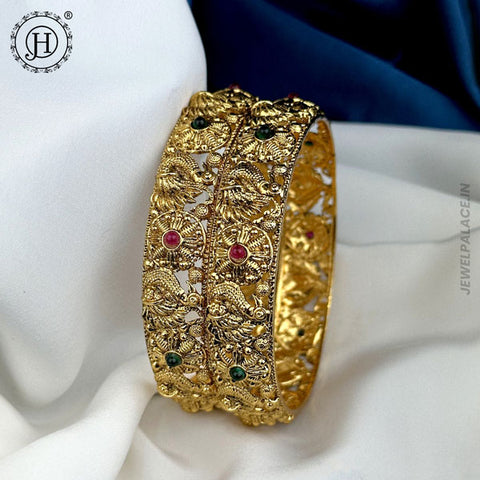 Exclusive Gold Plated Kemp Stone Temple Bangles JH5556