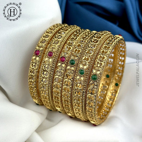 Exclusive Gold Plated Kemp Stone Temple Bangles JH5558