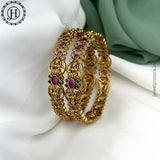 Elegant Gold Plated With AD Stones Laxmi Design Bangles JH5583
