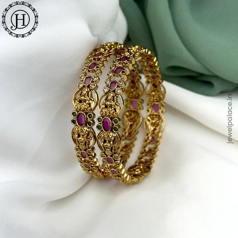 Elegant Gold Plated With AD Stones Laxmi Design Bangles JH5583
