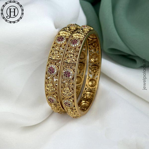 Exclusive Gold Plated With AD Stones Laxmi Design Bangles JH5584