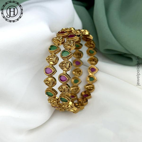 Traditional Gold Plated With AD Stones Laxmi Design Bangles JH5587