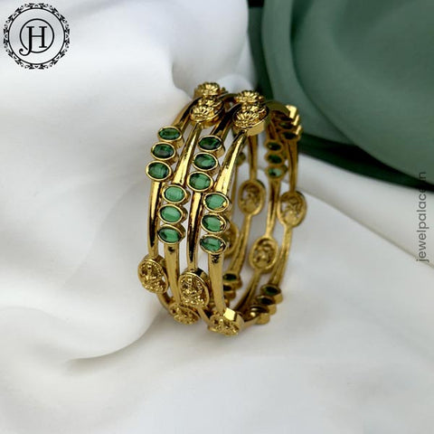 Trendy Gold Plated With AD Stones Laxmi Design Bangles JH5589