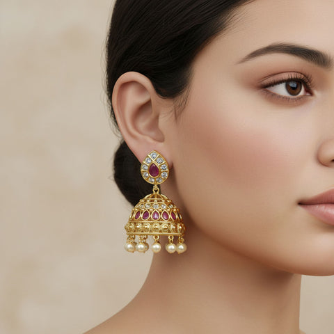 Elegant Gold Plated With AD Stone Premium Quality Earrings Jhumkas JH5602