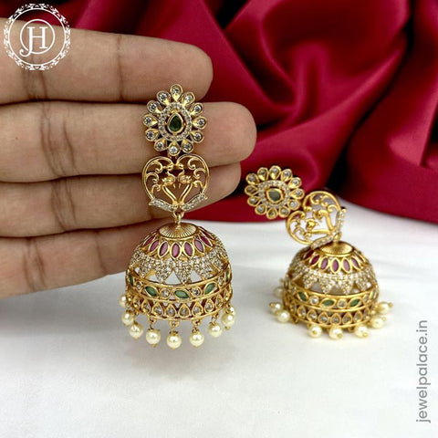Elegant Gold Plated With AD Stone Premium Quality Earrings Jhumkas JH5603
