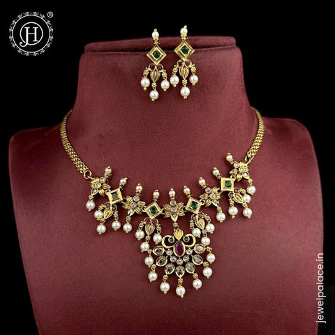 Beautiful High Quality Gold Plated Brass Temple Necklace Set JH5610