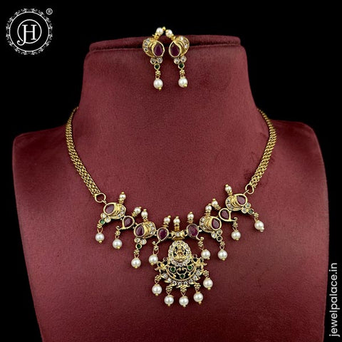 Beautiful High Quality Gold Plated Brass Temple Necklace Set JH5612