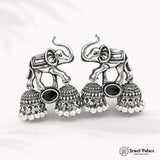 German Silver Plated Beaded Oxidized Earrings JH5659