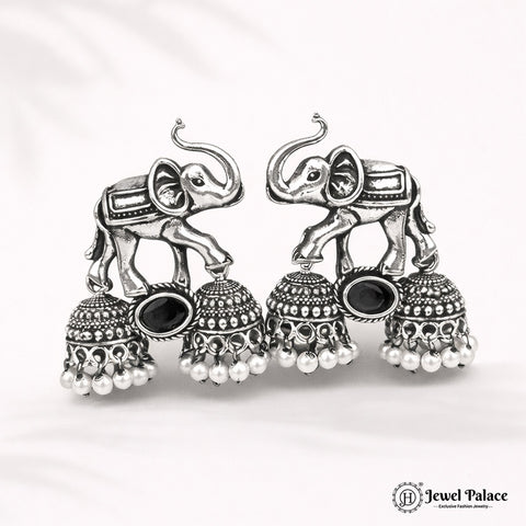German Silver Plated Beaded Oxidized Earrings JH5659