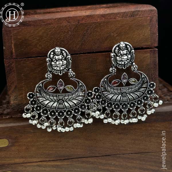 German Silver Plated Beaded Oxidized Earrings JH5661 Multicolor