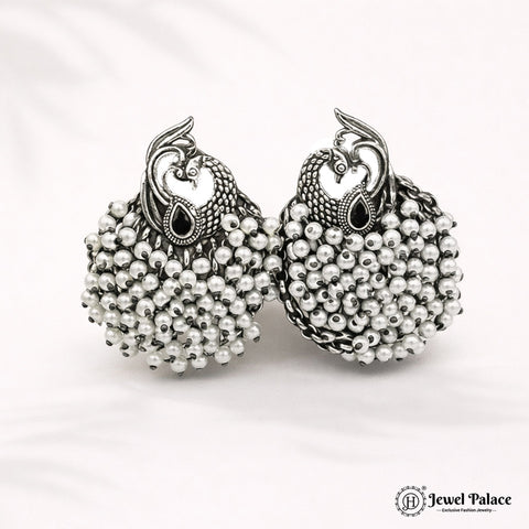 German Silver Plated Beaded Oxidized Earrings JH5662
