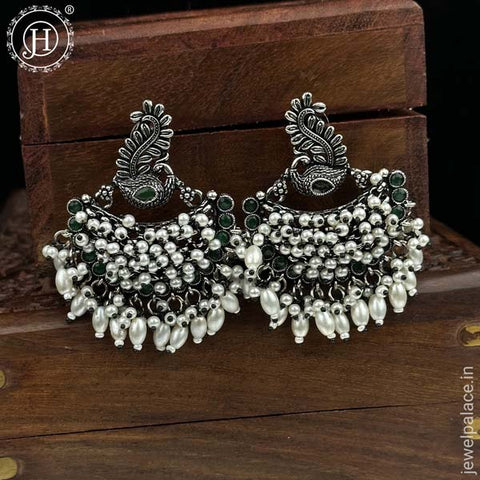 German Silver Plated Beaded Oxidized Earrings JH5663