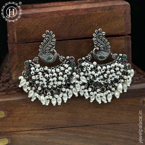 German Silver Plated Beaded Oxidized Earrings JH5663