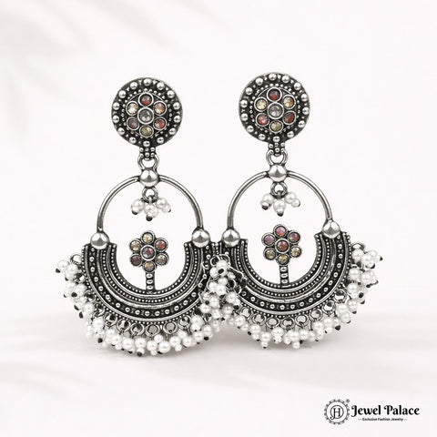 German Silver Plated Beaded Oxidized Earrings JH5664