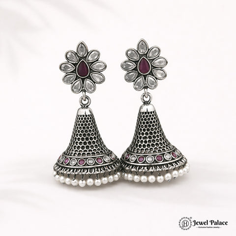 German Silver Plated Beaded Oxidized Earrings JH5666