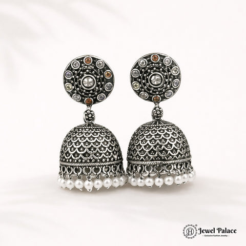 German Silver Plated Beaded Oxidized Earrings JH5669