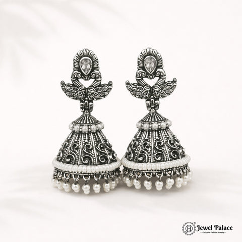 German Silver Plated Beaded Oxidized Earrings JH5670