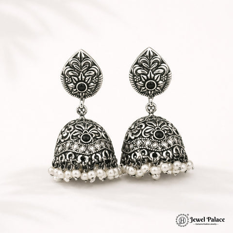 German Silver Plated Beaded Oxidized Earrings JH5671