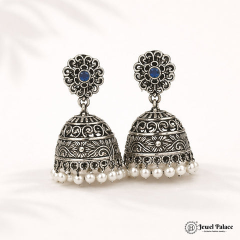 German Silver Plated Beaded Oxidized Earrings JH5674