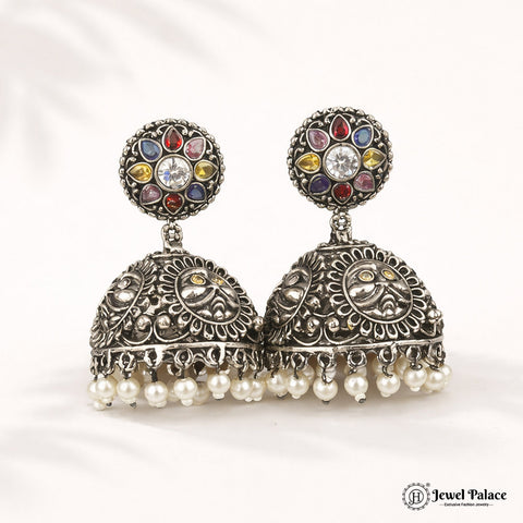 German Silver Plated Beaded Oxidized Earrings JH5676