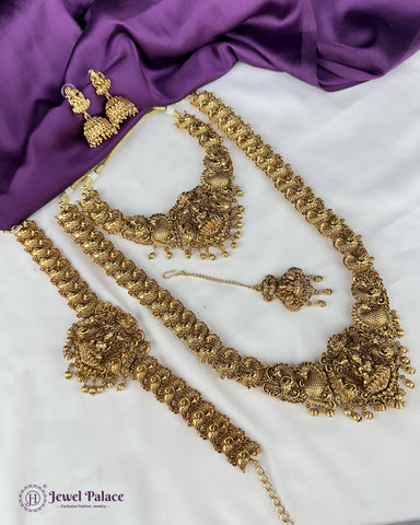 Traditional Gold Plated With Beautiful Pearl Semi Bridal Temple Jewellery JH5681