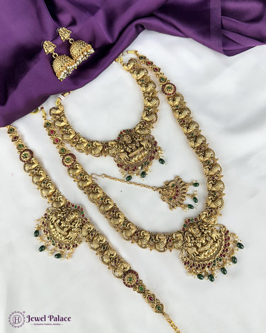 Traditional Gold Plated With Beautiful Pearl Semi Bridal Temple Jewellery JH5682