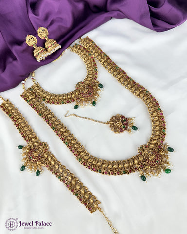 Traditional Gold Plated With Beautiful Pearl Semi Bridal Temple Jewellery JH5747