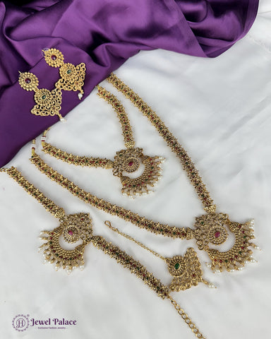 Traditional Gold Plated With Beautiful Pearl Semi Bridal Temple Jewellery JH5748