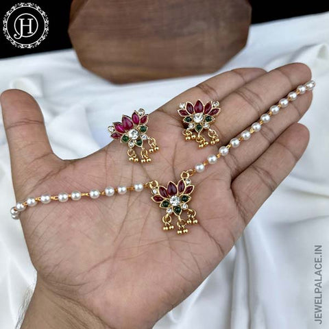 Elegant Gold Finish kemps Stone Temple Necklace JH5768