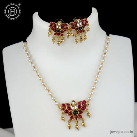 Elegant Gold Finish kemps Stone Temple Necklace JH5769