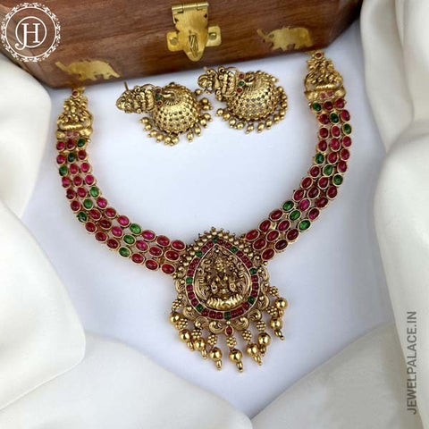 Elegant Gold Finish kemps Stone Temple Necklace JH5774