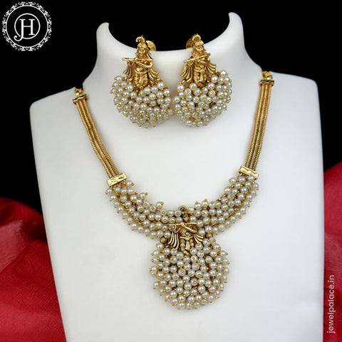 Elegant Gold Finish kemps Stone Temple Necklace JH5775