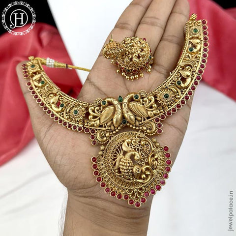 Elegant Gold Finish kemps Stone Temple Necklace JH5776