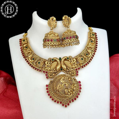 Elegant Gold Finish kemps Stone Temple Necklace JH5776