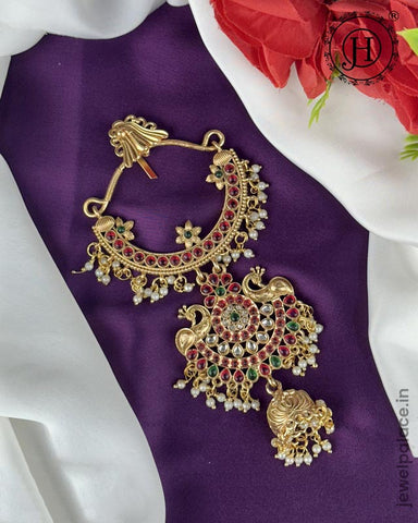 Exclusive Gold Plated Kemps Stone Pearls Traditional Jadai Billai JH5780