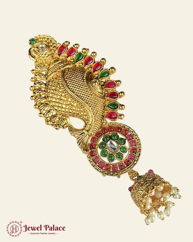 Exclusive Gold Plated Kemps Stone Pearls Traditional Jadai Billai JH5781