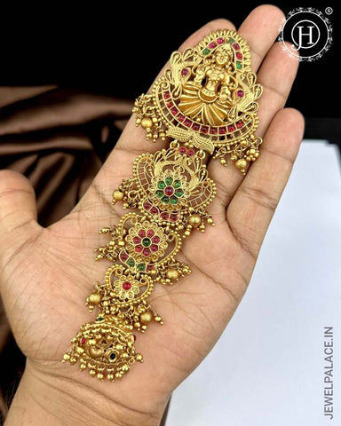 Exclusive Gold Plated Kemps Stone Pearls Traditional Jadai Billai JH5795